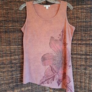 John Paul Richard Women's Large Pink Asymmetrical Embellished Floral Tank Top